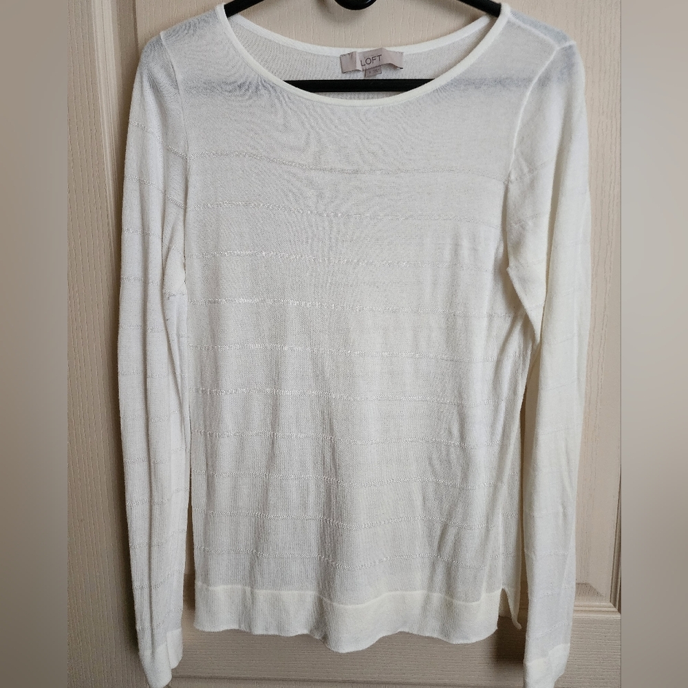 LOFT Sweater Top Cream Lightweight Knit Size S